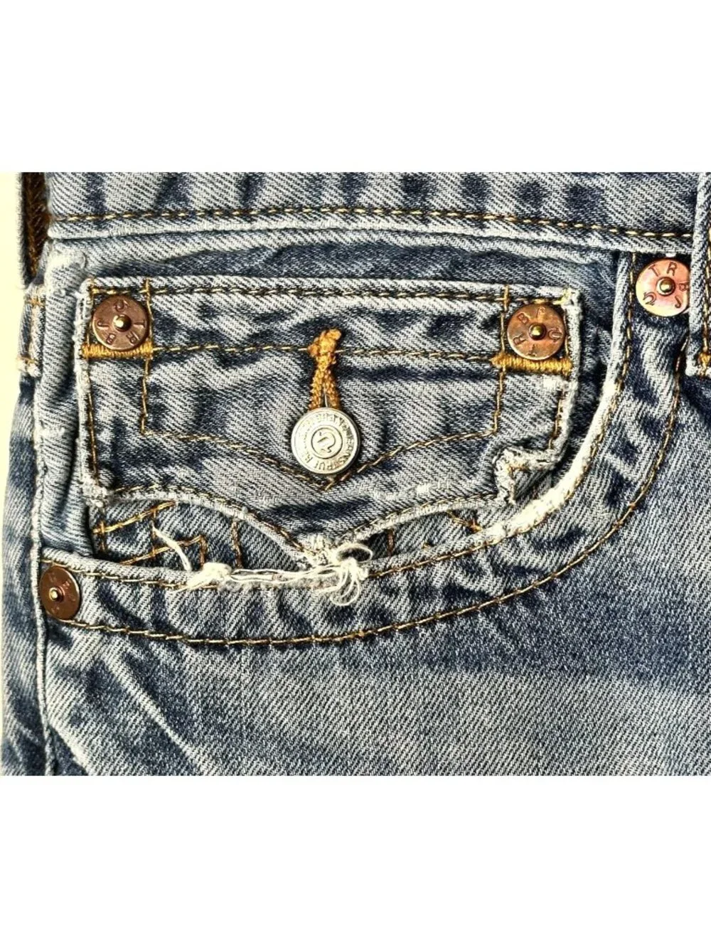 True Religion BOLM Deer Hollow Jeans Men 31 Straight Distressed Blue Flap Pocket